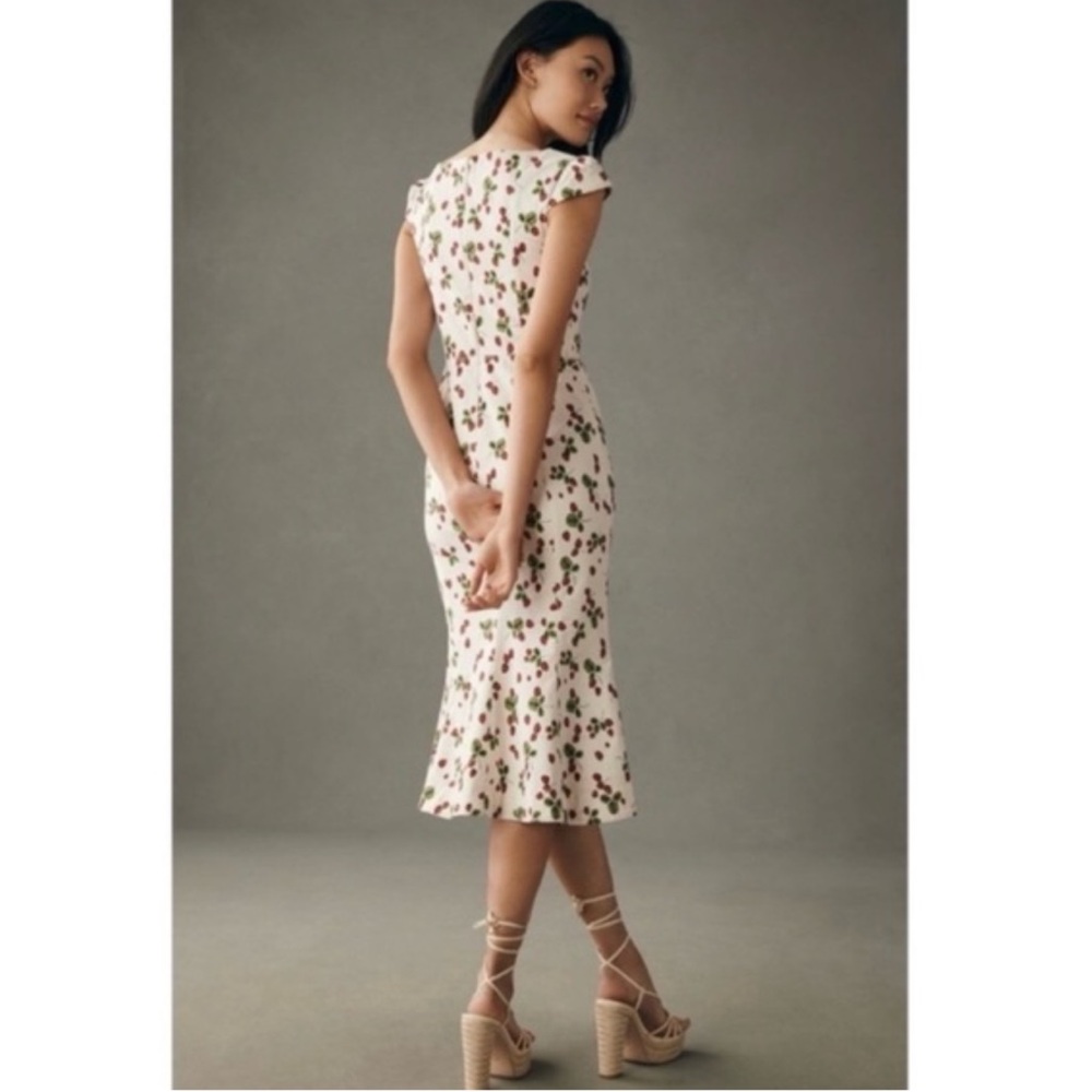 NWT Anthropologie Maeve Cecily Fit & Flare Midi Strawberries Sweetheart Dress, L - Picture 3 of 16